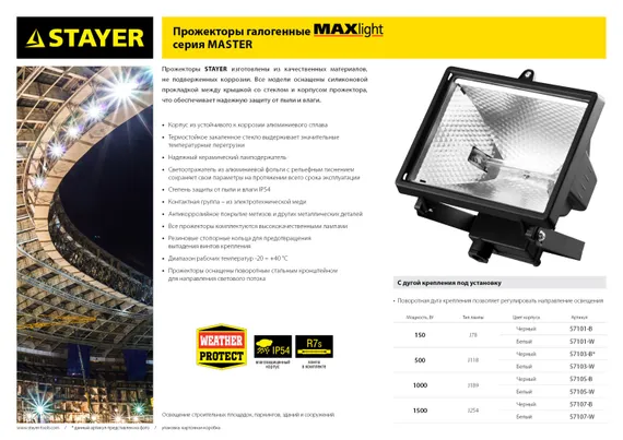 STAYER MAXLight прожектор 1500 Вт галогенный, белый