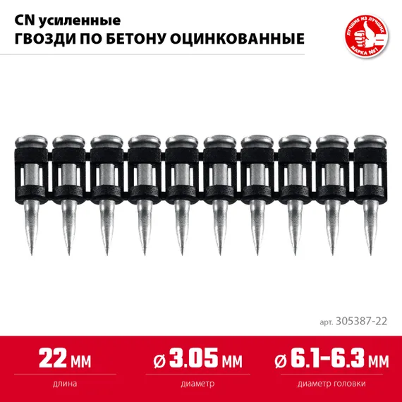 ЗУБР CN усиленные 22 х 3.05 мм, гвозди по бетону оцинкованные, 1000 шт (305387-22)