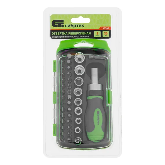 Отвертка ревер. + биты, 41 пред., PH+PZ+SL+H+T, CrV, 2к рукоятка Сибртех