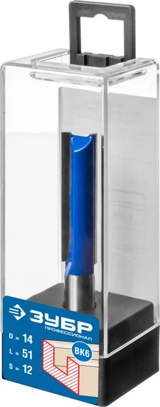 ЗУБР 14 x 51 мм, хвостовик 12 мм, фреза пазовая прямая. удлиненная, Профессионал (28754-14-51)