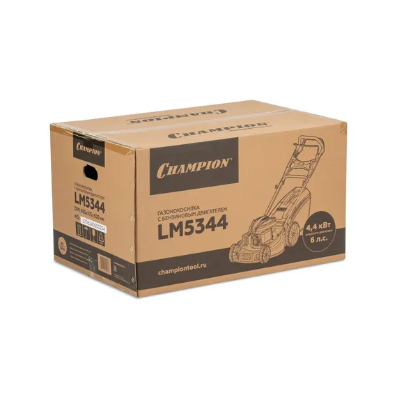 Газонокосилка CHAMPION LM5344 (PRO 4,4кВт привод 525мм 65л 25-75мм 1рычаг/6, 38кг 4в1)