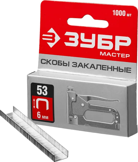 ЗУБР скобы тип 53 (A/10/JT21), 6 мм, калибр 23GA. 1000 шт (31625-06)