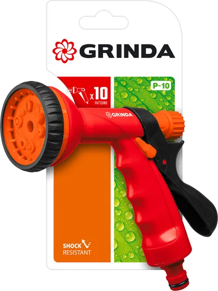 GRINDA P-10, 10 режимов, курок сзади, пластиковый, поливочный пистолет (8-427373)