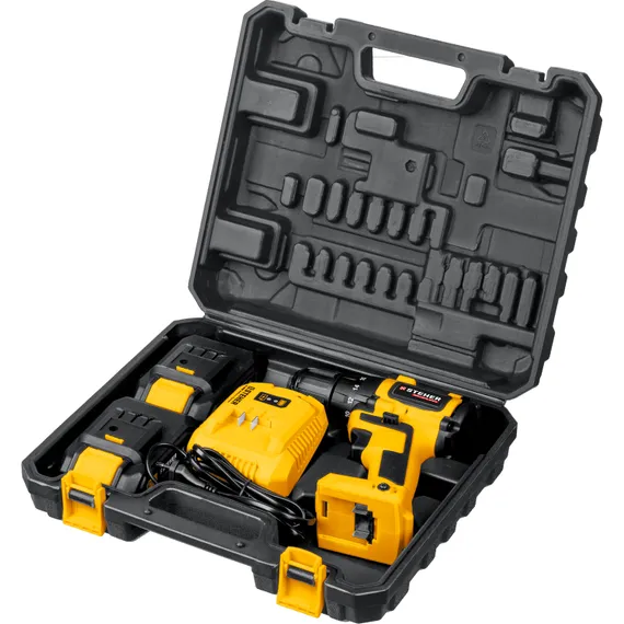 Бесщеточная дрель-шуруповерт, STEHER V1, 20 В, 45 Н·м, 2 АКБ (2 А·ч), кейс (CDB-200-2)