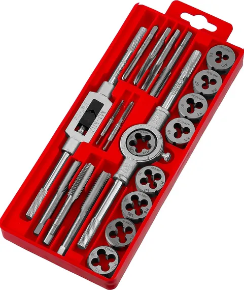 ЗУБР 20 предм., сталь 9ХС, набор метчиков и плашек в пластиковом боксе (2810-H20)