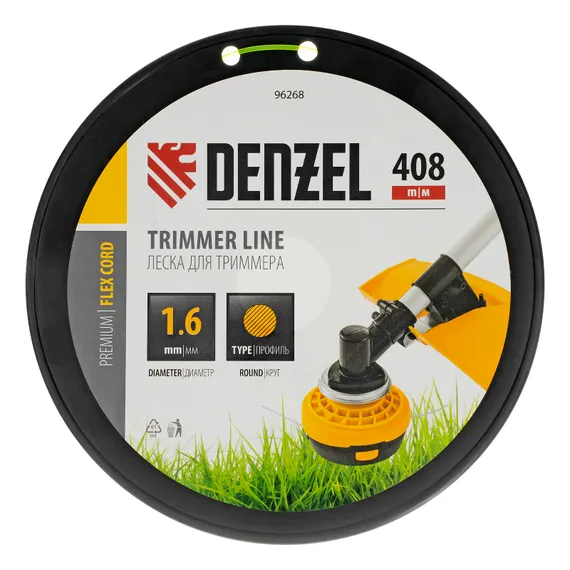Леска для триммера круглая, 1,6мм х 408м, на DIN катушке FLEX CORD, Denzel