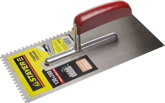 STAYER 130х280 мм, 4х4 мм, деревянная ручка, зубчатая, стальная, Штукатурная гладилка, MASTER (0801-04)