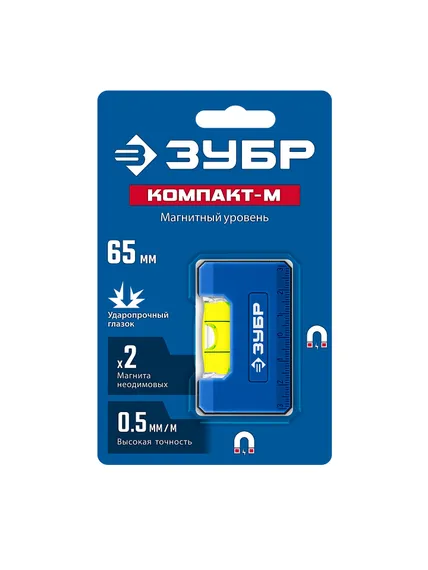 ЗУБР КОМПАКТ - М, 65 мм, магнитный компактный уровень, Профессионал (34550)