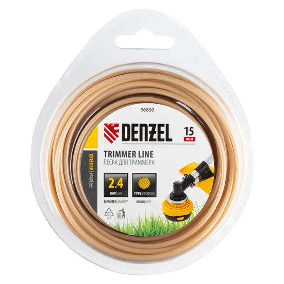 Леска для триммера армированная алюминием круглая, 2,4мм х 15м, блистер ALUFLEX Denzel
