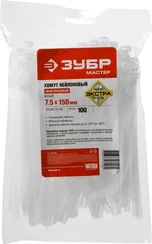 ЗУБР КСР-Б1, 7.5 x 150 мм, нейлон РА66, 100 шт, белые, кабельные стяжки разъемные, Профессионал (309240-75-150)