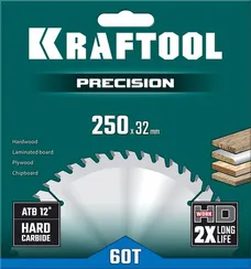 KRAFTOOL Precision, 250 х 32 мм, 60Т, пильный диск по дереву (36952-250-32)