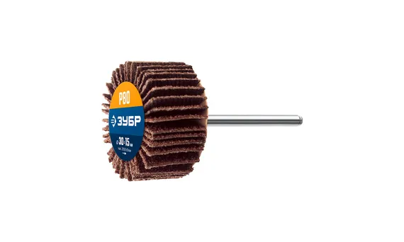 ЗУБР d 30 x 15 мм, P80, на шпильке d 3.2 мм, круг шлифовальный лепестковый, Профессионал (36600-080)