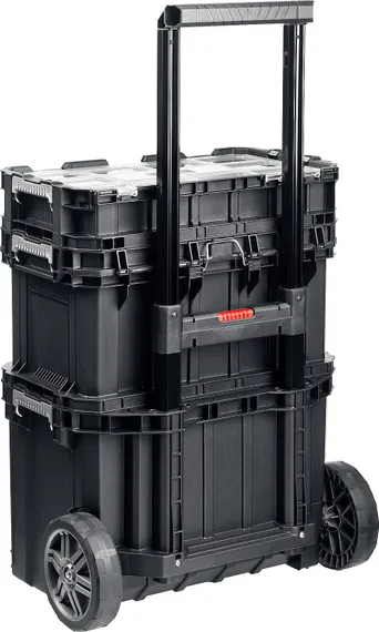 KETER SMART ROLLING, 564 х 373 х 700 мм, (22″), набор пластиковый ящик-тележка + ящик для инструментов + ящик органайзер (38390-22)