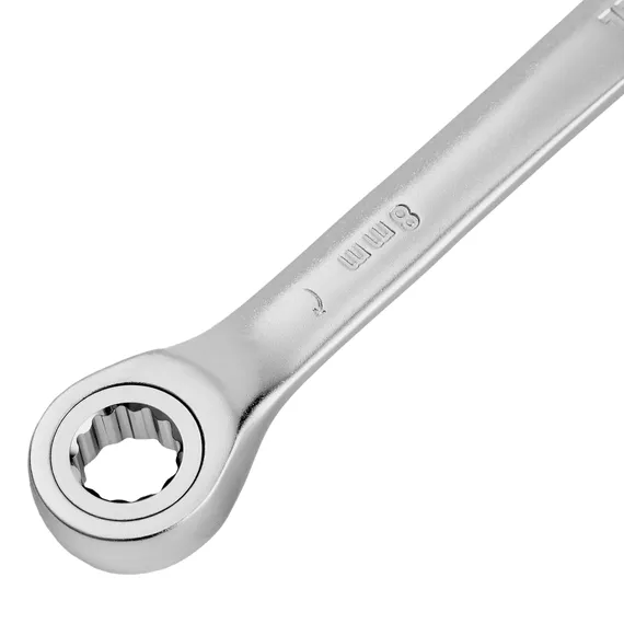 Ключ комбинированный трещоточный, 8 мм, CrV, матовый хром Denzel