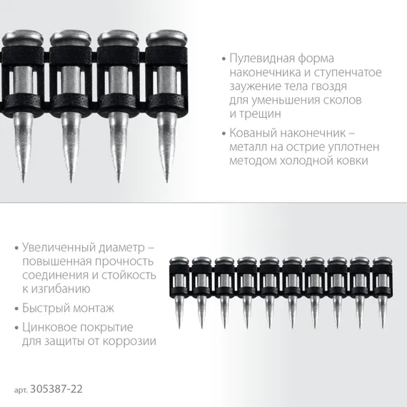 ЗУБР CN усиленные 22 х 3.05 мм, гвозди по бетону оцинкованные, 1000 шт (305387-22)