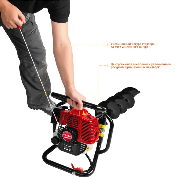 Мотобур (бензобур) ЗУБР d 60 - 200 мм, 52 см3, 1 оператор (МБ1-200)