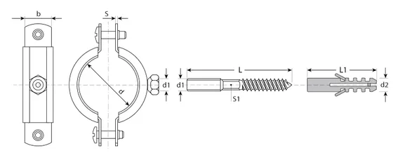 ЗУБР 3″, цинк, 1 шт, трубный хомут с сантехнической шпилькой и дюбелем (37866-87-94)