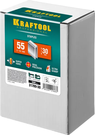KRAFTOOL скобы тип 55 (90/C), 30 мм, калибр 18GA. 5000 шт (31789-30)