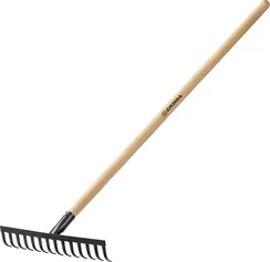 GRINDA GT-14 WOOD, 360 х 80 х 1300 мм, 14 прямых зубцов, углерод. сталь, антикор. покрытие, черенок дерев. высш. сорт, садовые грабли (39583-14)