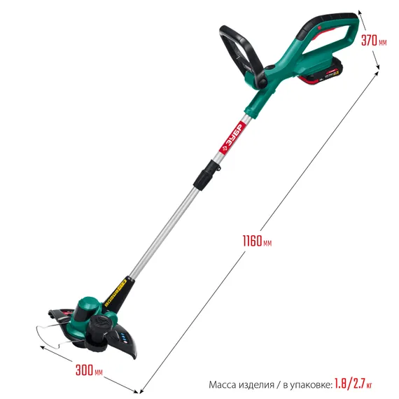 ЗУБР С1-18, 18 В, 25 см, 1 АКБ (2 А·ч), аккумуляторный триммер (ТА-185-21)