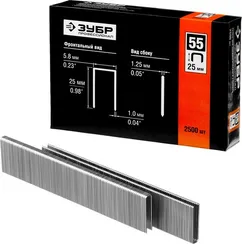 ЗУБР скобы тип 55 (90/C), 25 мм, калибр 18GA. 2500 шт. Профессионал (31855-25)