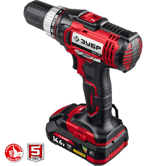Дрель-шуруповерт, ЗУБР С1, 14.4 В, 35 Н·м, 2 АКБ (2 А·ч), кейс (ДШЛ-145-22)