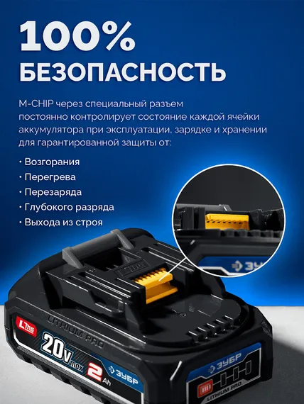 ЗУБР 20 В, 190 Н·м, 2 АКБ LMS (2 А·ч), бесщеточный ударный винтоверт, кейс, ПРОФЕССИОНАЛ (GVB-190-22)
