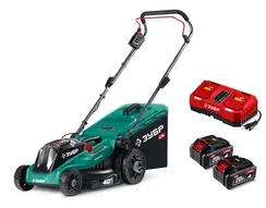 Аккумуляторная газонокосилка бесщеточная ЗУБР 40 В (2x20В), 400 мм, 2 АКБ LMS (4 Ач) (ГКЛ-4040-42)