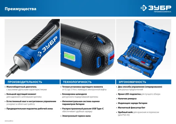 ЗУБР ZUBR GO 4 Vmax, аккумуляторная отвертка, кейс, 33 биты, Профессионал (PSD-4S)