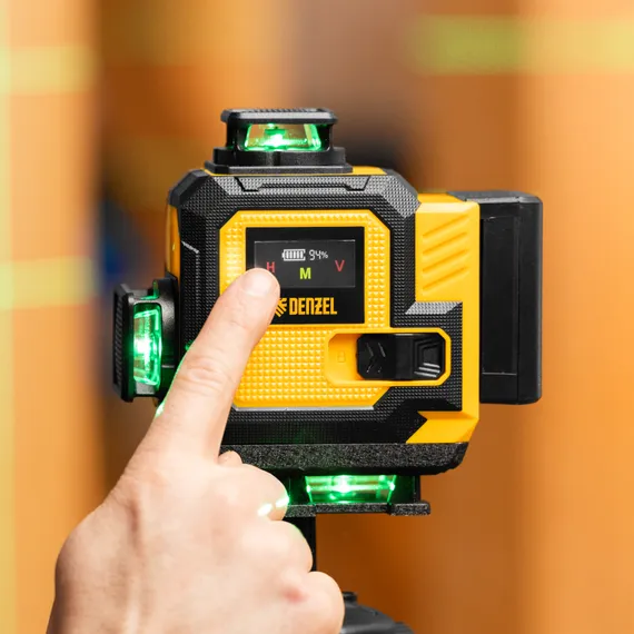 Лазерный уровень мультипризменный DLV 360-4T, 30 м, зеленый луч, Li-Ion 2,4 Aч, штатив// Denzel