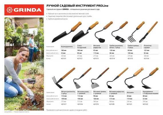 GRINDA ProLine 125х92х560 мм, деревянная ручка, садовая лопаточка (421516)
