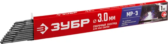 ЗУБР Д 3.0 х 350 мм, 1 кг в коробке, МР-3 рутиловый, электрод сварочный (40011-3.0)