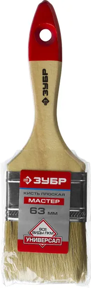 ЗУБР УНИВЕРСАЛ, 63 мм, 2.5″, светлая натуральная щетина, деревянная ручка, все виды ЛКМ, плоская кисть (4-01003-063)