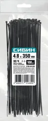 СИБИН ХС-Ч, 4.8 x 350 мм, нейлон РА66, 100 шт, черные, хомуты-стяжки (3788-48-350)