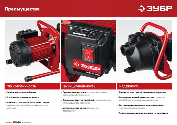 Поверхностный (садовый) центробежный насос ЗУБР 600 Вт, (НПЦ-М1-600)