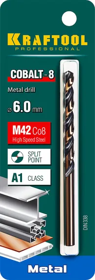 KRAFTOOL COBALT-8, 6.0 х 93 мм, сталь М42, HSS-Co(8%), сверло по металлу (29656-6)