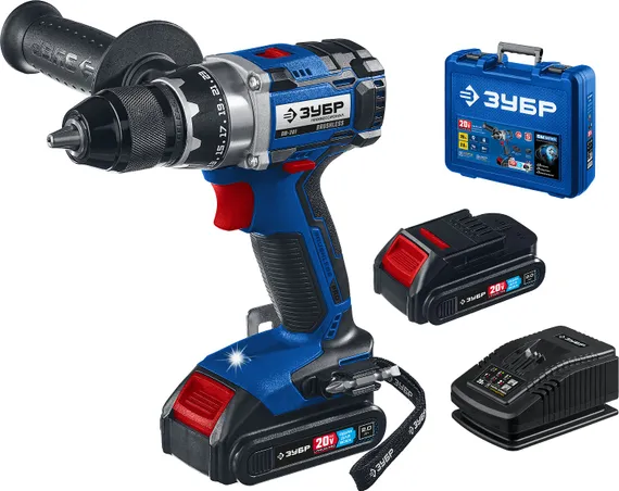 Бесщеточная дрель-шуруповерт, ЗУБР Т7, 20 В, 70 Н·м, 2 АКБ (2 А·ч), кейс, Профессионал (DB-201-22)