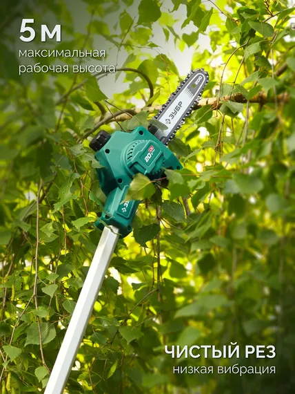 ЗУБР 20 В, 200 мм шина, 1 АКБ LMS (4 Ач), высоторез аккумуляторный (ВРБ-2020)