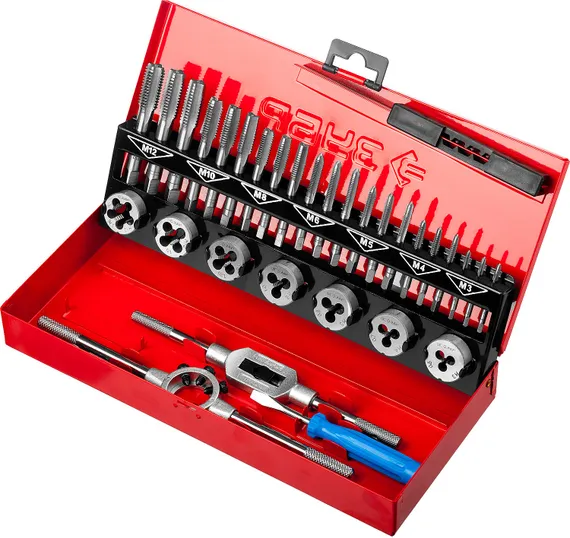 ЗУБР 32 предмета, сталь 9ХС, набор метчиков и плашек (28129-H32)