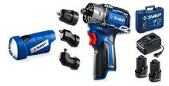 Модульная дрель-шуруповерт + LED фонарь, ЗУБР КОМБИ #4, набор, BRUSHLESS, 12 В, 45 Н·м, 2 АКБ тип Т7 (2 А·ч), кейс, Профессионал (DB-125-22F)