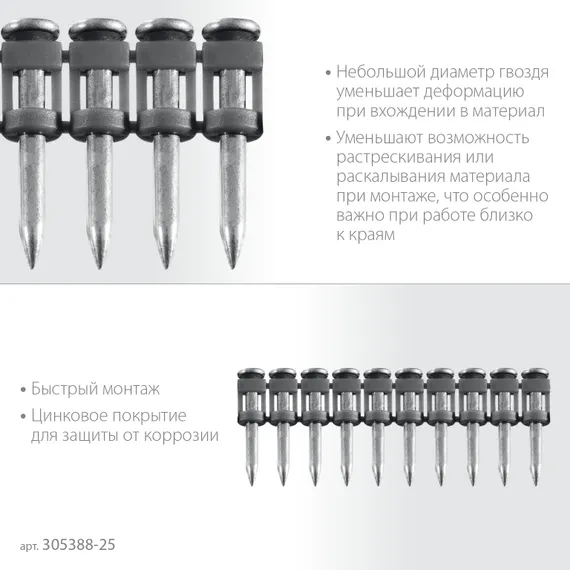 ЗУБР CN 25 х 2.7 мм, гвозди по бетону оцинкованные, 1000 шт (305388-25)
