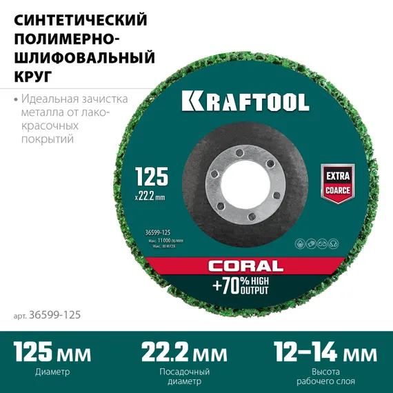 KRAFTOOL 125 х 22.2 мм, диск полимерно-шлифовальный синтетический коралловый (36599-125)
