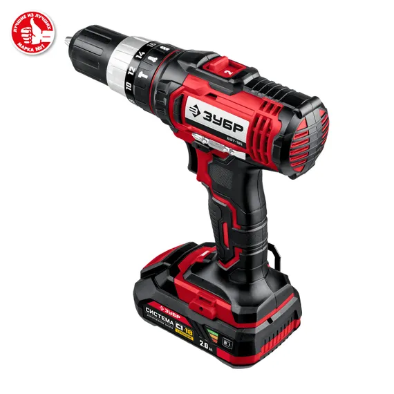 Ударная дрель-шуруповерт, ЗУБР С1-18, 18 В, 40 Н·м, 2 АКБ (2 А·ч), кейс (ДШУ-185-22)