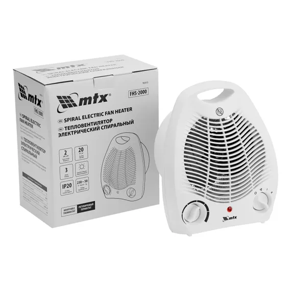 Тепловентилятор электрический, спиральный FHS-2000, 3 режима, вентилятор, нагрев 1000/2000 Вт MTX