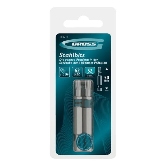 Бита Torx 25х50мм, сталь S2, шестигр., 2 шт. Gross