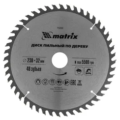 Пильный диск по дереву, 230 х 32 мм, 48 зубьев, кольцо 30/32 Matrix Professional