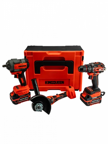 Набор KINGQUEEN 3 пред, 2 АКБ 21В, (УШМ 125мм, Гайковерт 500Нм, Шуруповерт 50Нм) KQ-TS313