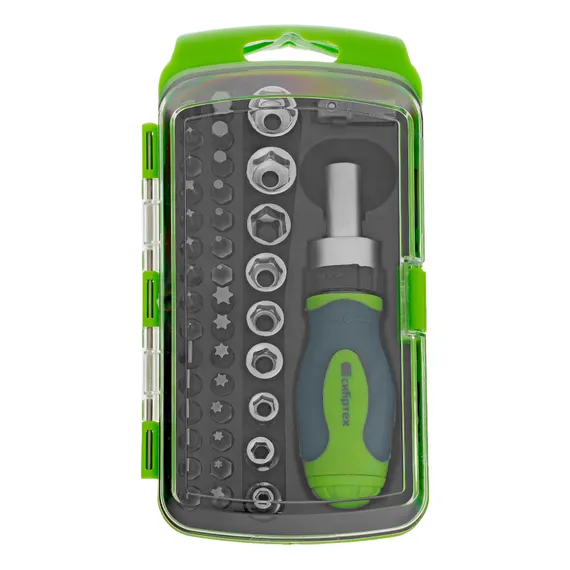 Отвертка ревер. + биты, 41 пред., PH+PZ+SL+H+T, CrV, 2к рукоятка Сибртех