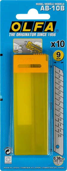 OLFA 9 мм, 10 шт, в пластиковом кейсе + блистер, сегментированные лезвия (OL-AB-10B)