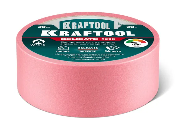 KRAFTOOL #200 Delicate 38 мм х 30 м, для деликатных и недавно окрашенных поверхностей, малярная лента (12102-38)